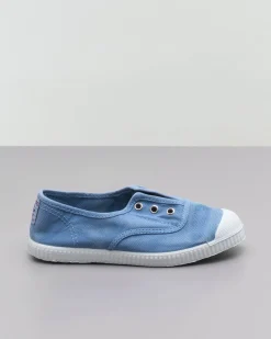 Sneakers slip-on blu denim senza lacci in canvas di cotone effetto stone washed