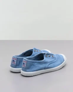 Sneakers slip-on blu denim senza lacci in canvas di cotone effetto stone washed