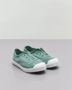 Sneakers slip-on salvia senza lacci in canvas di cotone effetto stone washed
