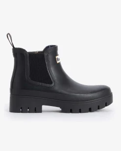Stivaletti neri in gomma modello Halton Barbour con suola alta in gomma a carrarmato