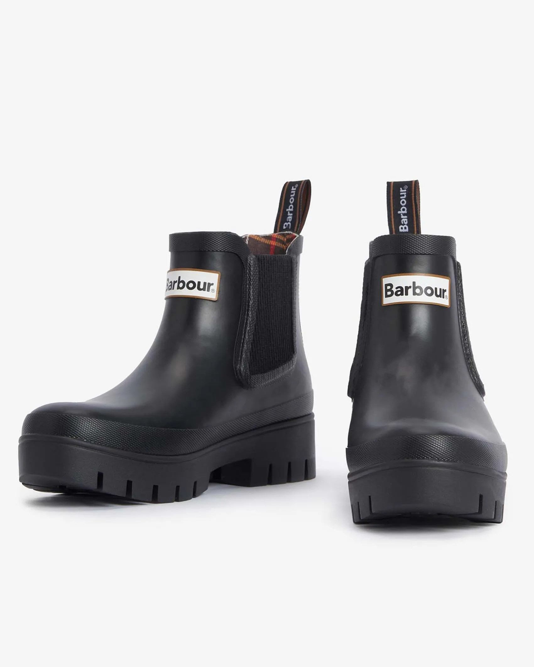 Stivaletti neri in gomma modello Halton Barbour con suola alta in gomma a carrarmato