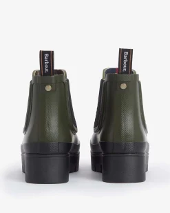 Stivaletti verde militare in gomma modello Halton Barbour con suola alta in gomma a contrasto di colore