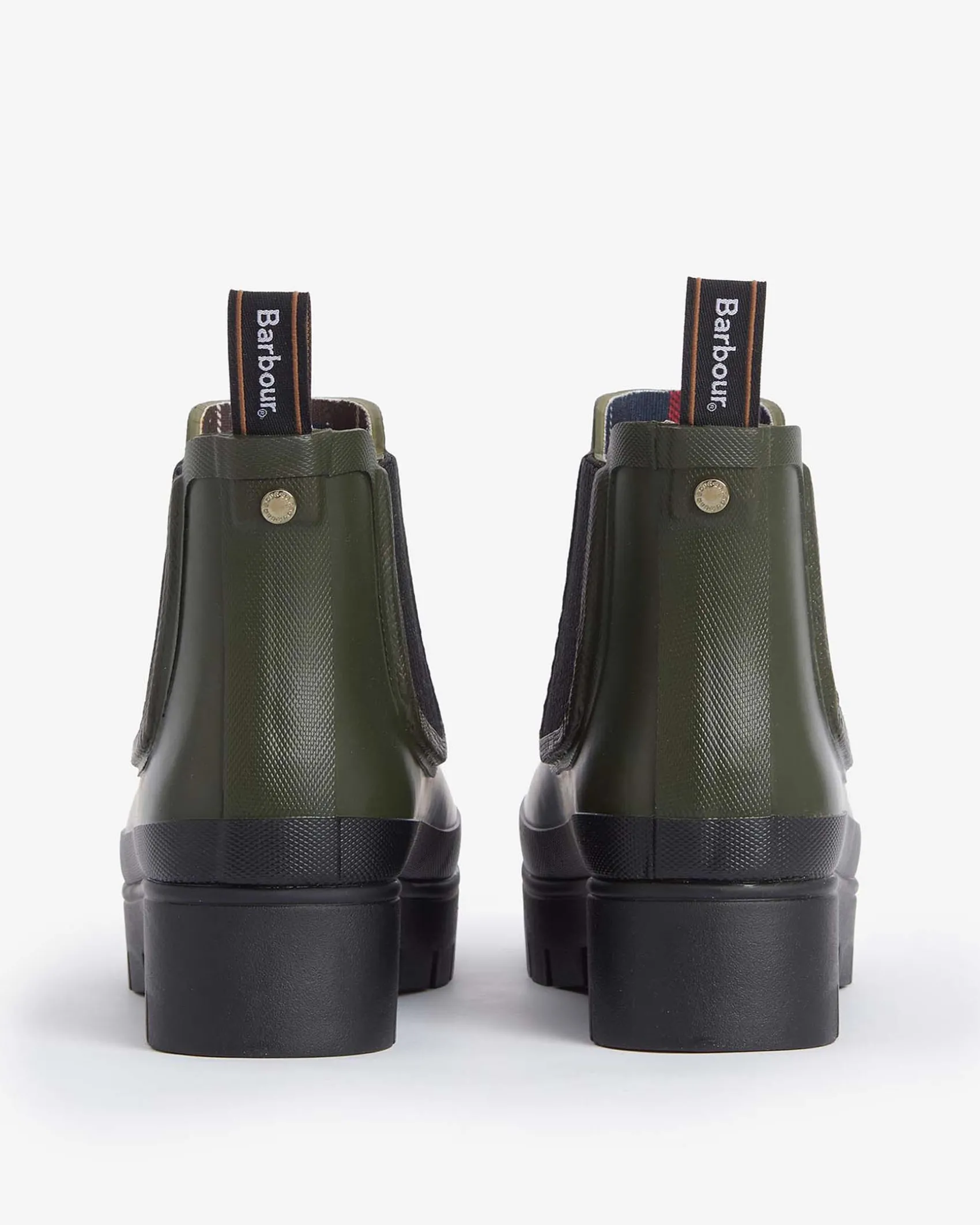 Stivaletti verde militare in gomma modello Halton Barbour con suola alta in gomma a contrasto di colore