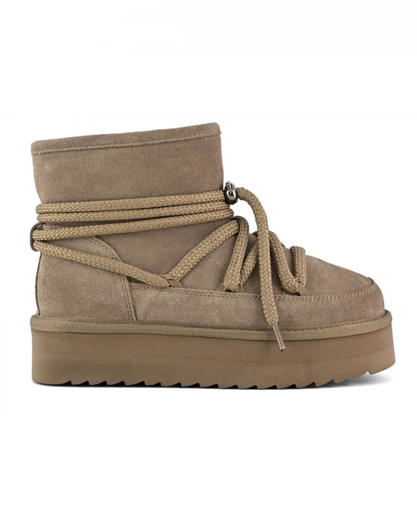 Stivaletto Mountain color taupe n pelle scamosciata con suola platform e lacci di chiusura tono su tono