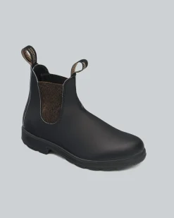Stivaletto nero modello 1924 in pelle liscia con laterale elasticizzato in lurex color bronzo