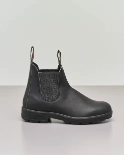 Stivaletto nero modello 2032 in pelle liscia con laterale in lurex color argento