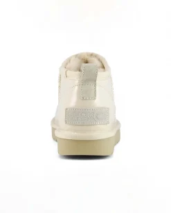 Stivaletto ultra basso beige chiaro in tessuto spalmato effetto lucido con interno in pelo di misto lana