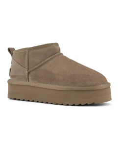 Stivaletto ultra basso color taupe in pelle scamosciata con suola platorm tono su tono
