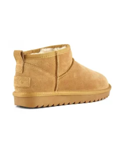 Stivaletto ultra basso color cammello chiaro in pelle scamosciata con fodera interna in pelo di misto lana