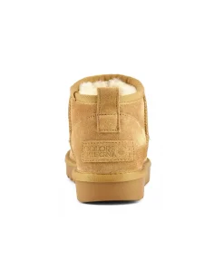 Stivaletto ultra basso color cammello chiaro in pelle scamosciata con fodera interna in pelo di misto lana