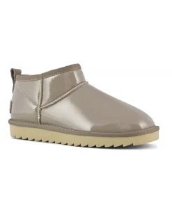 Stivaletto ultra basso color taupe in tessuto spalmato effetto lucido con interno in pelo di misto lana