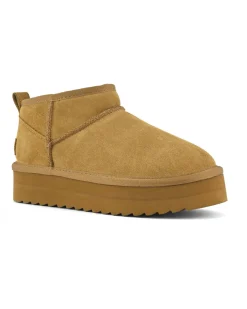 Stivaletto ultra basso color cammello in pelle scamosciata con suola platorm tono su tono