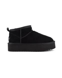 Stivaletto ultra basso nero in pelle scamosciata con suola platorm tono su tono