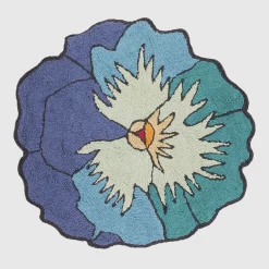 Tappetino da bagno a fiore Parma in cotone azzurro