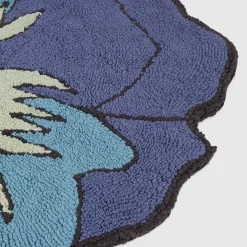 Tappetino da bagno a fiore Parma in cotone azzurro
