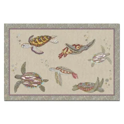 Tappeto beige 52x120cm in materiale riciclato a stampa tartarughe marine e riquadro effetto sabbia
