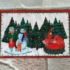 Tappeto bianco 52x180cm in materiale riciclato a stampa motivo Sweet fox e riquadro rosso