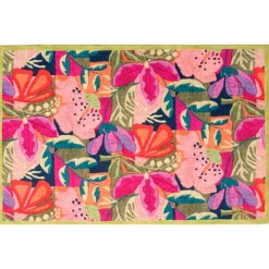 Tappeto Kiriku a fantasia floreale multicolore con bordatura verde 52x120