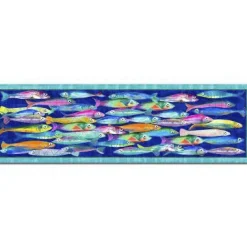 Tappeto Poisson Bleu a fantasia pesci multicolor e bordo azzurro 52x180
