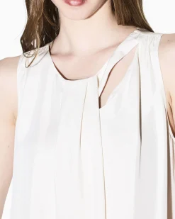 Top Armani Exchange avorio in viscosa con dettaglio drappeggiato sullo scollo