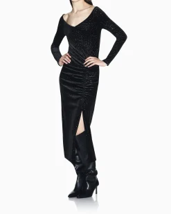 Top Armani Exchange nero in tessuto elasticizzato effetto velluto con dettagli glitterati