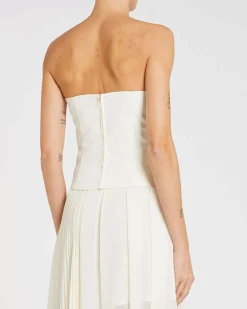 Top bustier bianco Marella 365 in crêpe envers satin con scollo a cuore