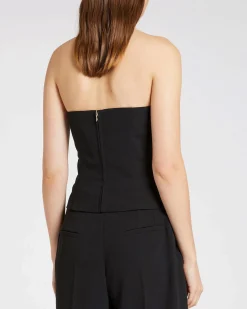Top bustier nero Marella 365 in crêpe envers satin con scollo a cuore