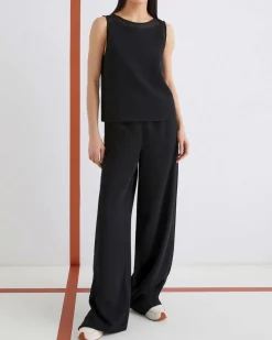 Top nero in crêpe envers satin Marella 365 senza maniche con inserti in georgette
