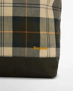 Tote bag Barbour Mya in cotone cerato verde con inserti in tartan di cotone