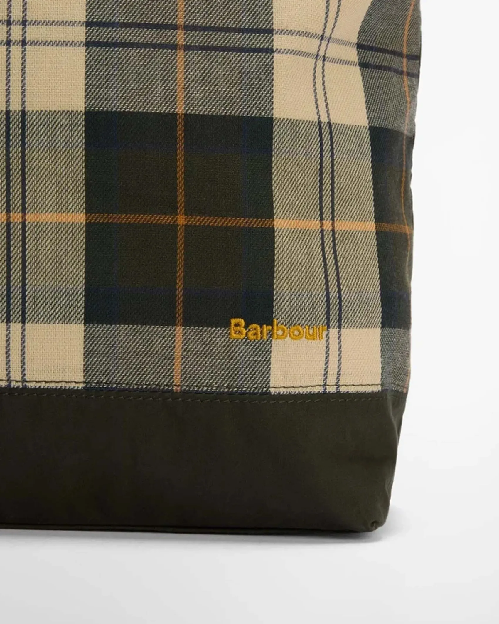 Tote bag Barbour Mya in cotone cerato verde con inserti in tartan di cotone
