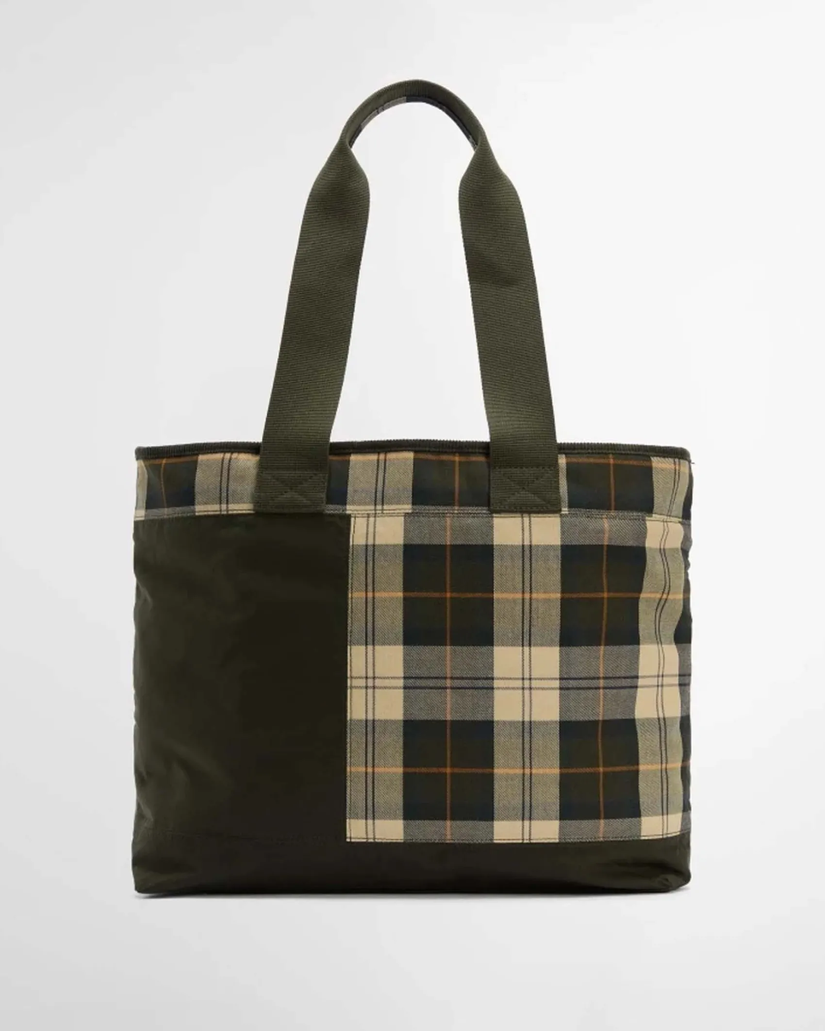Tote bag Barbour Mya in cotone cerato verde con inserti in tartan di cotone
