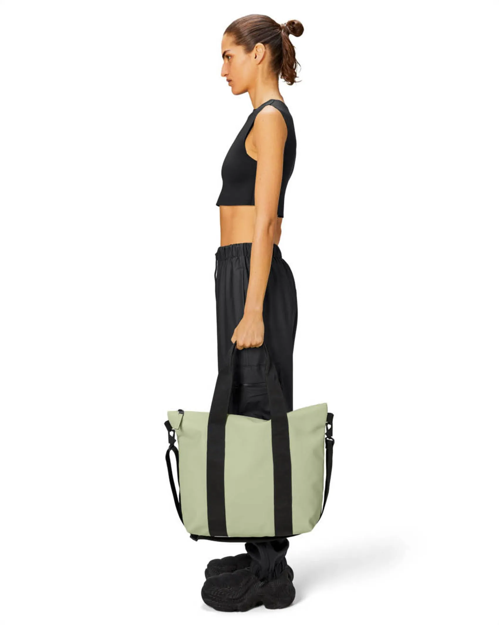 Tote Bag Mini color salvia con manici a mano e tracolla più lunga rimovibile