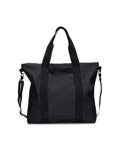Tote Bag Rains nera in tessuto tecnico impermeabile effetto gommato con tracolla removibile