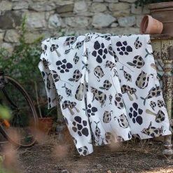 Tovaglia quadrata bianca in cotone 85x85cm a stampa mucche e gatti con macchie