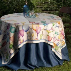 Tovaglia quadrata Crystal in lino a fantasia bicchieri multicolor 170x170