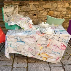 Tovaglia quadrata in canapa 170x170cm a stampa bicchieri multicolore