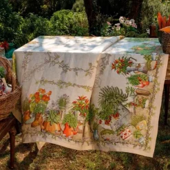 Tovaglia quadrata Potager in lino a fantasia stampata orto multicolor 170x170
