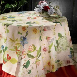 Tovaglia rettangolare Ibisco in lino a fantasia floreale multicolor 170x310