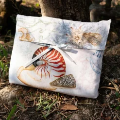 Tovaglia rettangolare in canapa bianca 170x310cm a stampa meduse e cavallucci marini