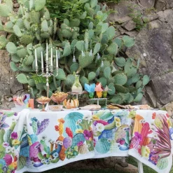 Tovaglia rettangolare Kactus in lino a fantasia stampata multicolor 170x270