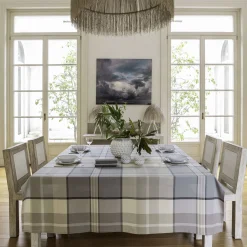 Tovaglia rettangolare per 8 persone in cotone a fantasia tartan grigia e beige