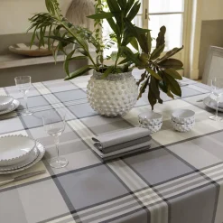 Tovaglia rettangolare per 4 persone in cotone a fantasia tartan grigia e beige