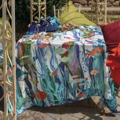 Tovaglia rettangolare Poseidon in cotone a fantasia pesci multicolor 170x270