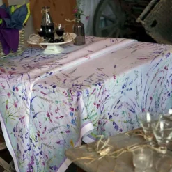 Tovaglia rettangolare Spigo in lino a fantasia acquerello floreale multicolor 160x230