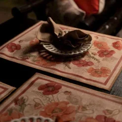 Tovagliette americane Poppy con stampa papaveri bordeaux e arancione