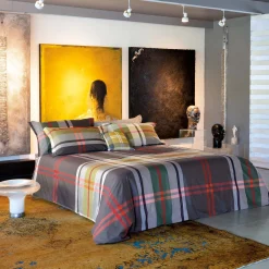Trapunta a una piazza mezza a fantasia tartan grigio e bordeaux