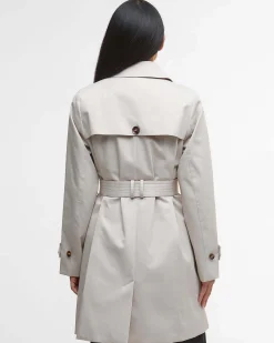 Trench corto beige Barbour modello Greta in misto viscosa con chiusura a doppiopetto