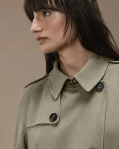 Trench corto Nabucco Shell Wom color taupe in eco-suede effetto nabuk