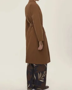Trench Emme Marella color cuoio gabardina di cotone antigoccia imbottita con colletto a camicia
