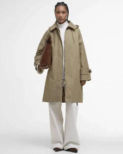 Trench imbottito beige Barbour Sadie con cappuccio removibile e colletto a camicia